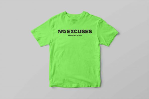 NO EXCUSES TEE <br> MENS NEON GREEN