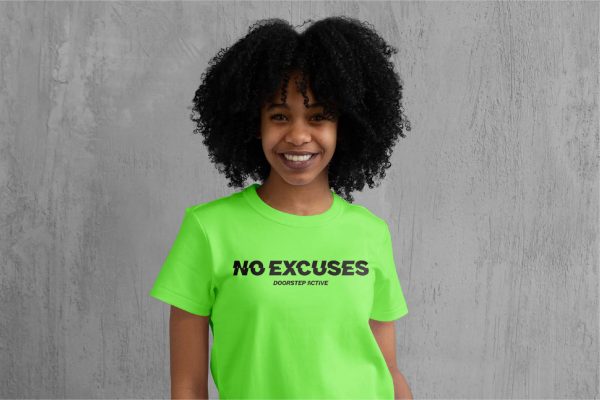 NO EXCUSES TEE <br> WOMENS NEON GREEN - Image 2