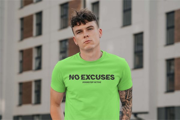 NO EXCUSES TEE <br> MENS NEON GREEN - Image 2