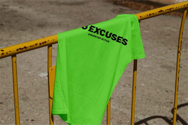 NO EXCUSES TEE <br> MENS NEON GREEN - Image 3