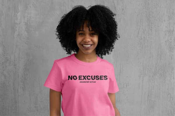 NO EXCUSES TEE <br> WOMENS NEON PINK - Image 2